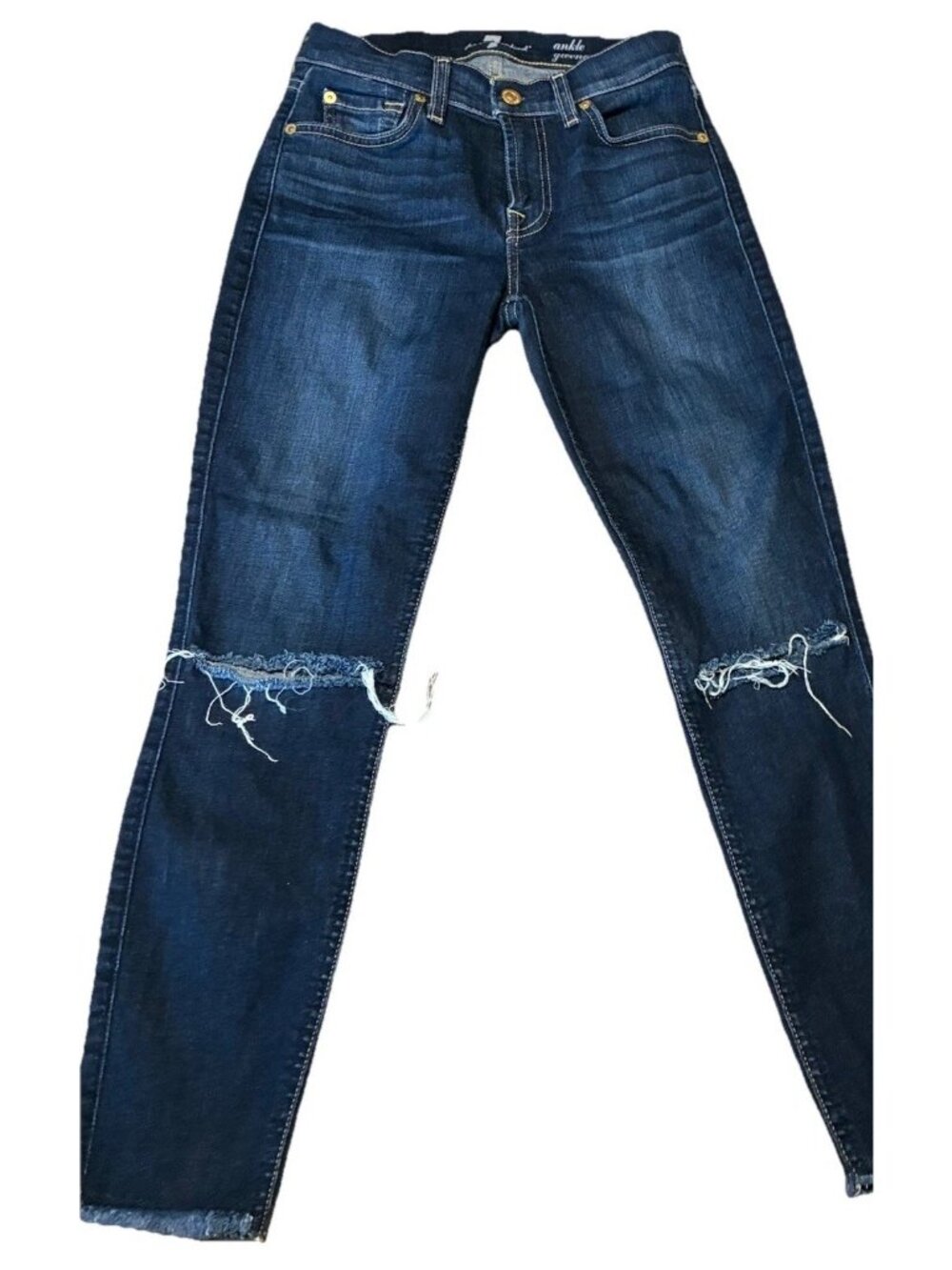 7 For All Mankind Ankle Gwinere Distressed Skinny Jeans Size 25 Blue